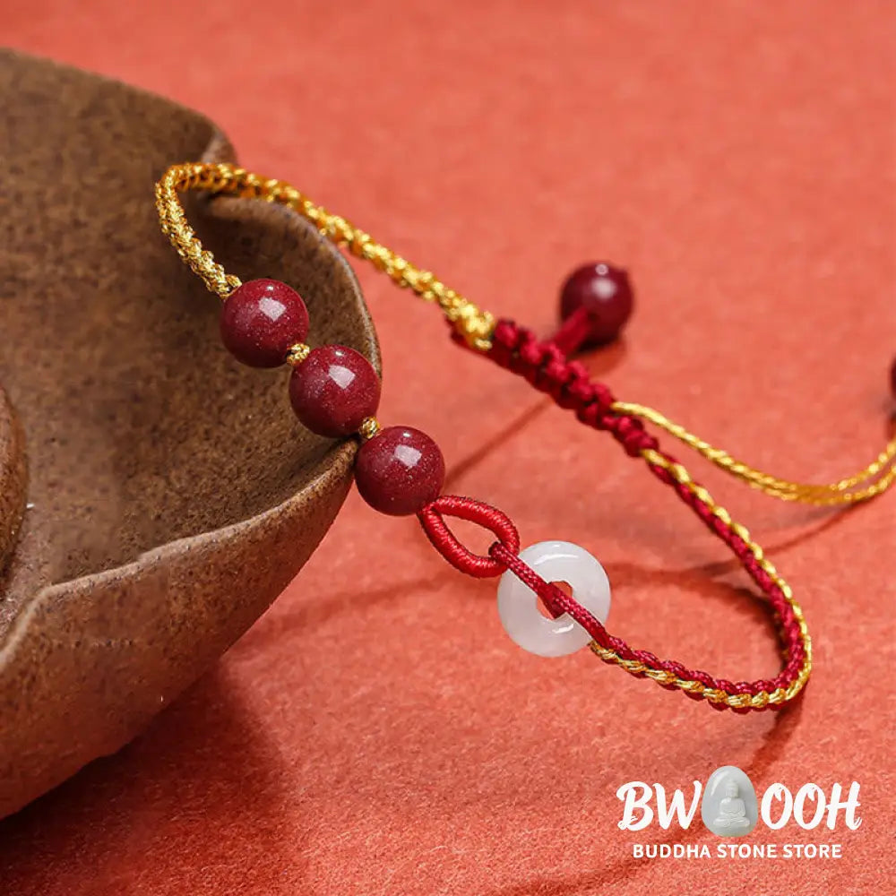 Buddha Stones Natural Cinnabar Jade Peace Buckle Blessing Bracelet - BWOOOH - Cinnabar(Calm♥Concentration)(Wrist