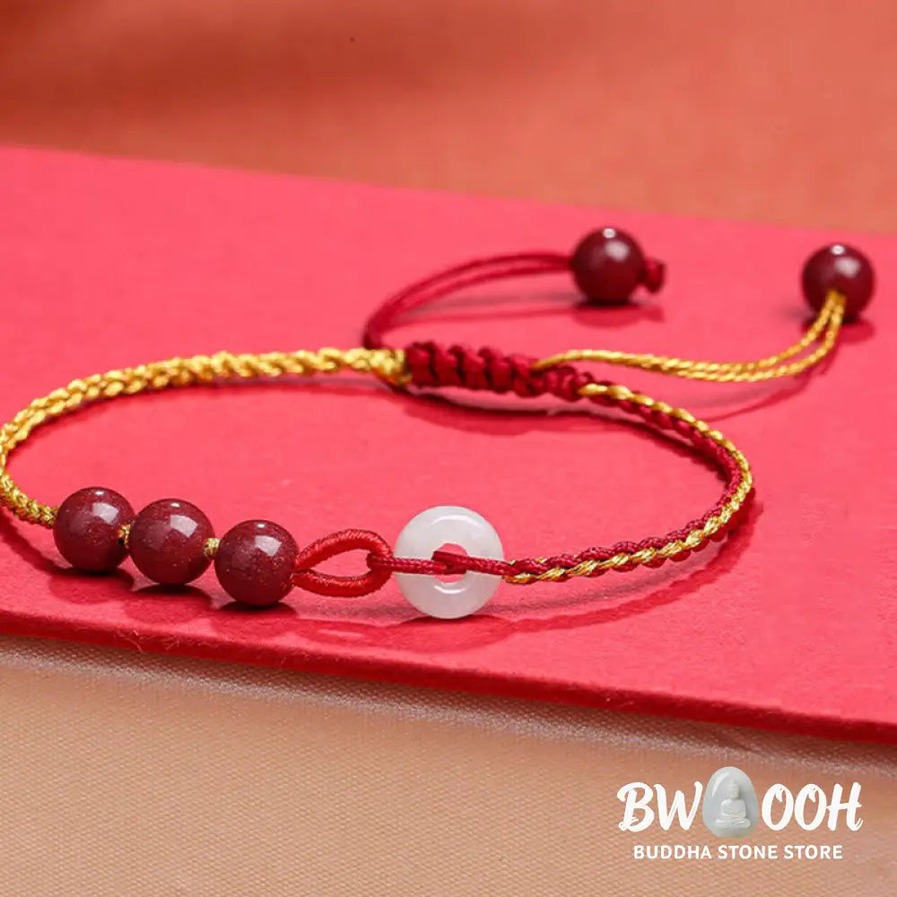 Buddha Stones Natural Cinnabar Jade Peace Buckle Blessing Bracelet - BWOOOH - Cinnabar(Calm♥Concentration)(Wrist