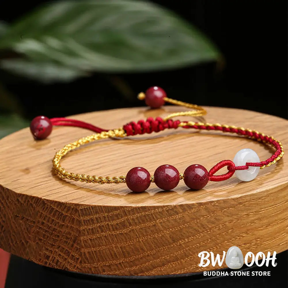 Buddha Stones Natural Cinnabar Jade Peace Buckle Blessing Bracelet - BWOOOH - Cinnabar(Calm♥Concentration)(Wrist