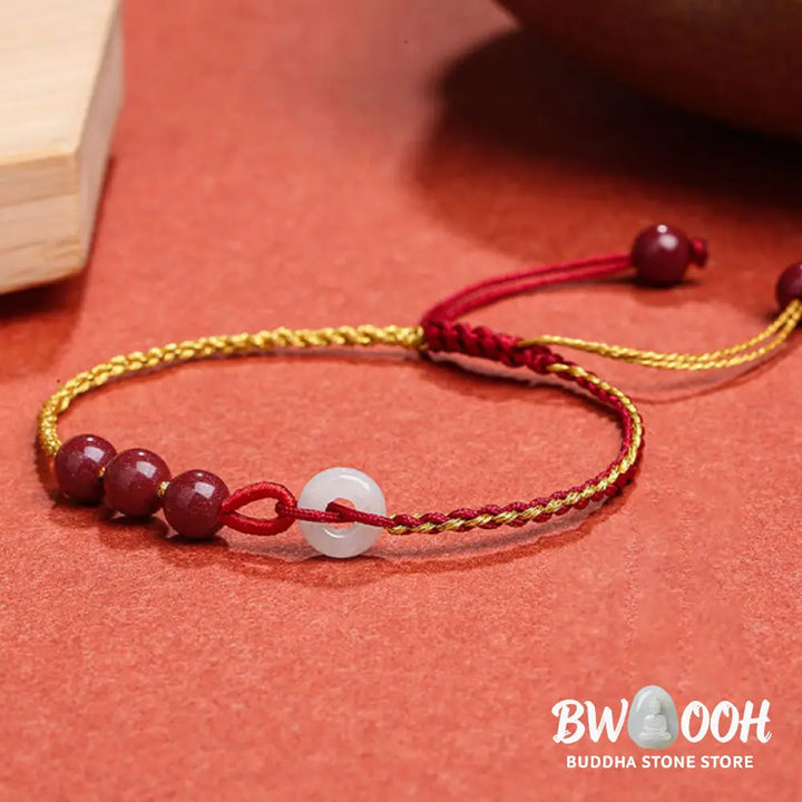 Buddha Stones Natural Cinnabar Jade Peace Buckle Blessing Bracelet - BWOOOH - Cinnabar(Calm♥Concentration)(Wrist