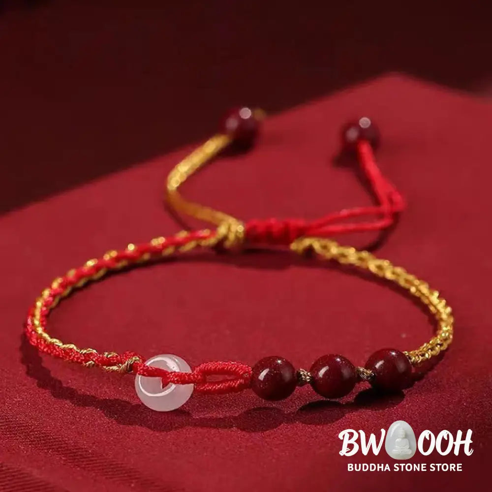 Buddha Stones Natural Cinnabar Jade Peace Buckle Blessing Bracelet - BWOOOH - Cinnabar(Calm♥Concentration)(Wrist