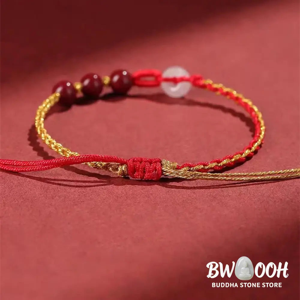 Buddha Stones Natural Cinnabar Jade Peace Buckle Blessing Bracelet - BWOOOH - Cinnabar(Calm♥Concentration)(Wrist
