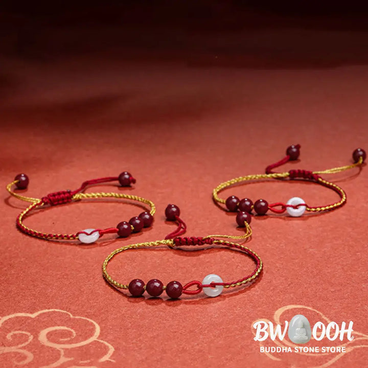 Buddha Stones Natural Cinnabar Jade Peace Buckle Blessing Bracelet - BWOOOH - Cinnabar(Calm♥Concentration)(Wrist