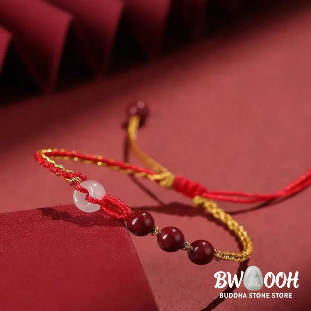 Buddha Stones Natural Cinnabar Jade Peace Buckle Blessing Bracelet - BWOOOH - Cinnabar(Calm♥Concentration)(Wrist