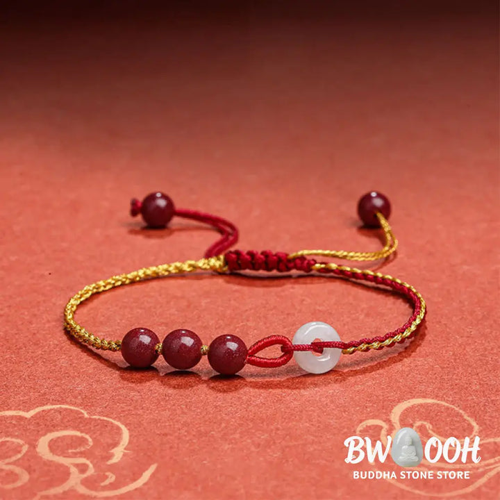 Buddha Stones Natural Cinnabar Jade Peace Buckle Blessing Bracelet - BWOOOH - Cinnabar(Calm♥Concentration)(Wrist