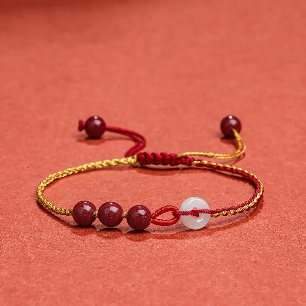 BWOOOH Natural Cinnabar Jade Peace Buckle Blessing Bracelet - BWOOOH - Cinnabar(Calm♥Concentration)(Wrist