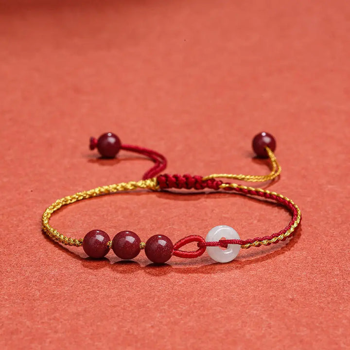 BWOOOH Natural Cinnabar Jade Peace Buckle Blessing Bracelet - BWOOOH - Cinnabar(Calm♥Concentration)(Wrist