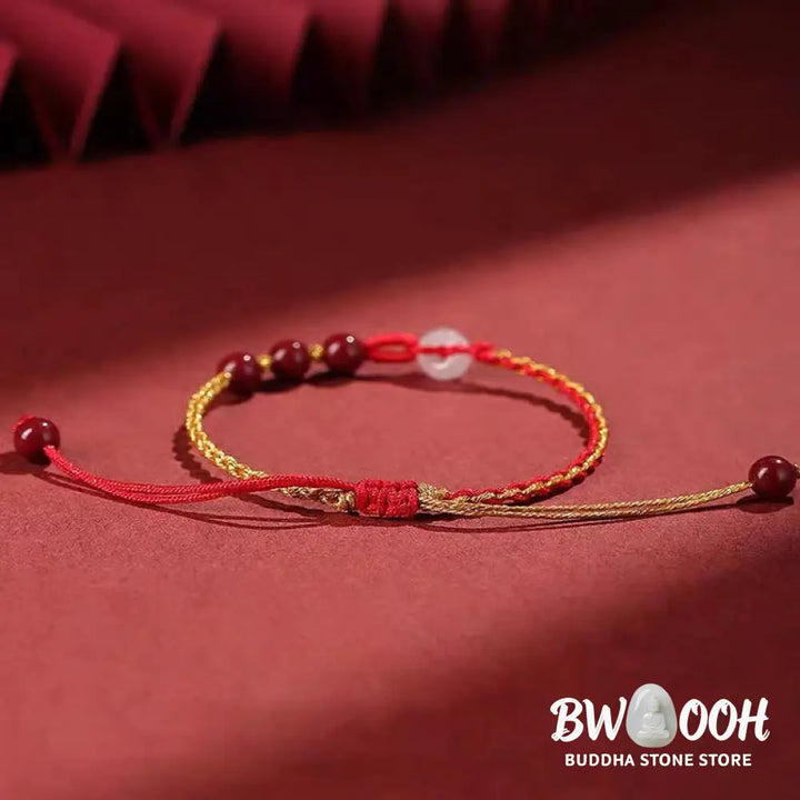 Buddha Stones Natural Cinnabar Jade Peace Buckle Blessing Bracelet - BWOOOH - Cinnabar(Calm♥Concentration)(Wrist