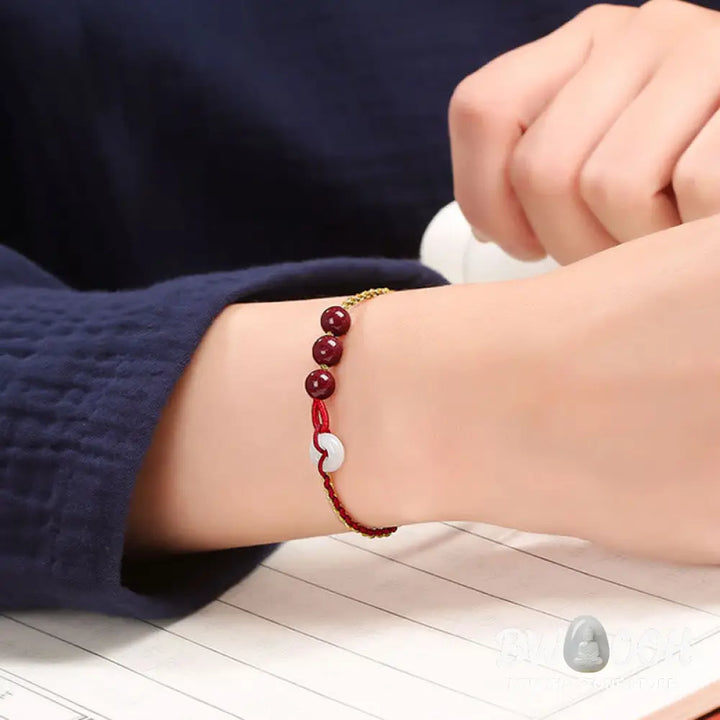 Buddha Stones Natural Cinnabar Jade Peace Buckle Blessing Bracelet - BWOOOH - Cinnabar(Calm♥Concentration)(Wrist
