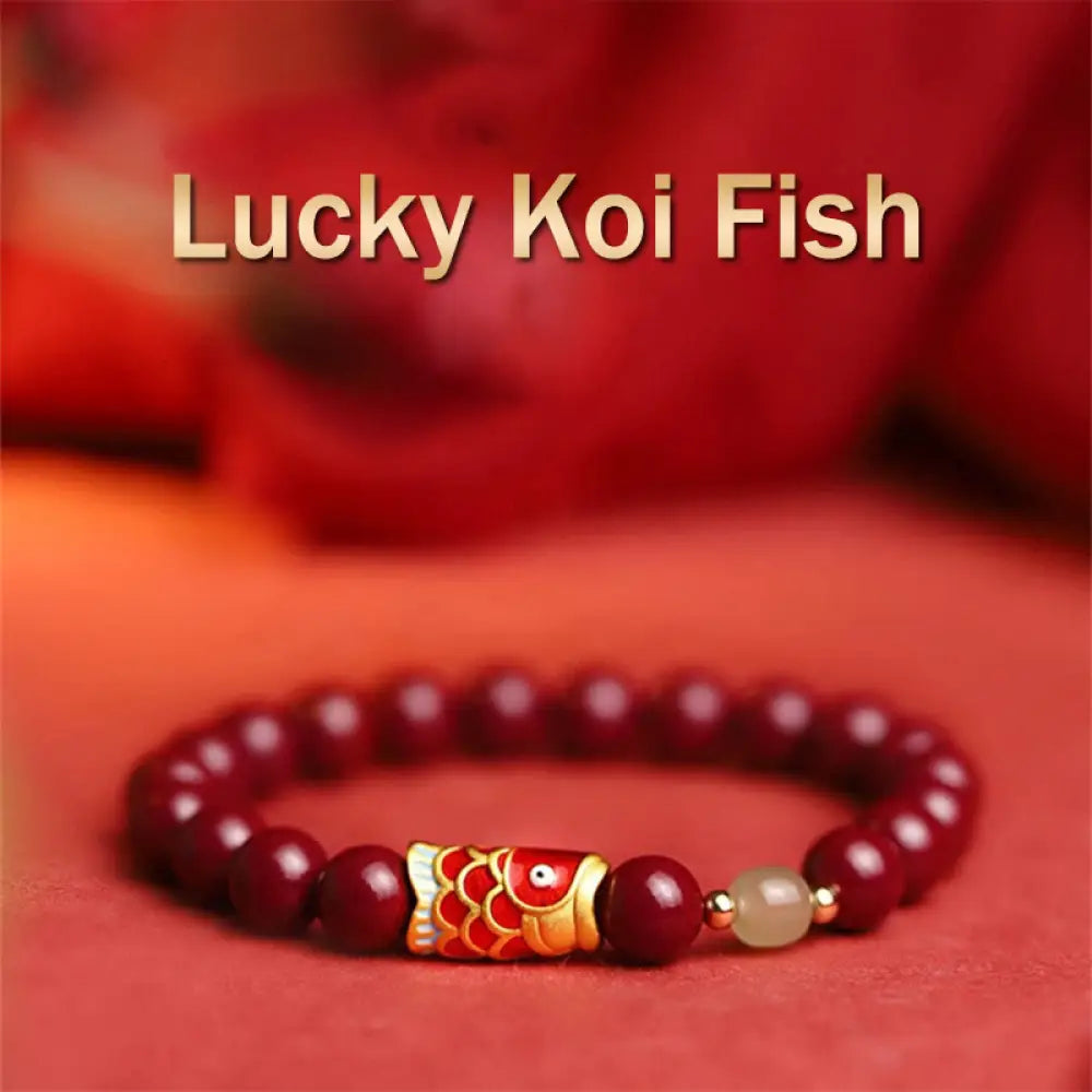 Buddha Stones Natural Cinnabar Lucky Koi Fish Hetian Jade Bead Blessing Bracelet - Cinnabar&Koi Fish - Bracelet