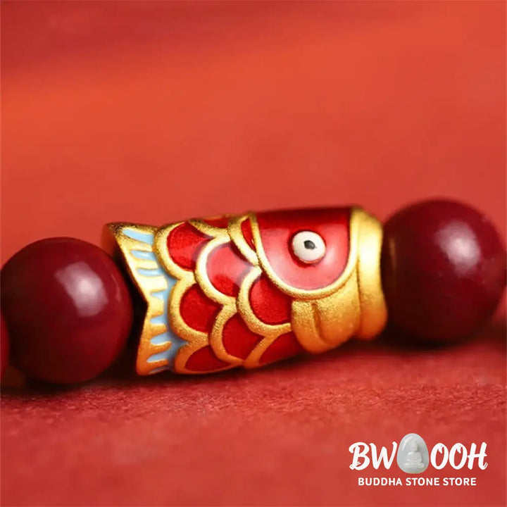 Buddha Stones Natural Cinnabar Lucky Koi Fish Hetian Jade Bead Blessing Bracelet - Cinnabar&amp;Koi Fish - Bracelet
