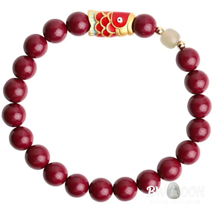 Buddha Stones Natural Cinnabar Lucky Koi Fish Hetian Jade Bead Blessing Bracelet - Cinnabar&amp;Koi Fish - Bracelet
