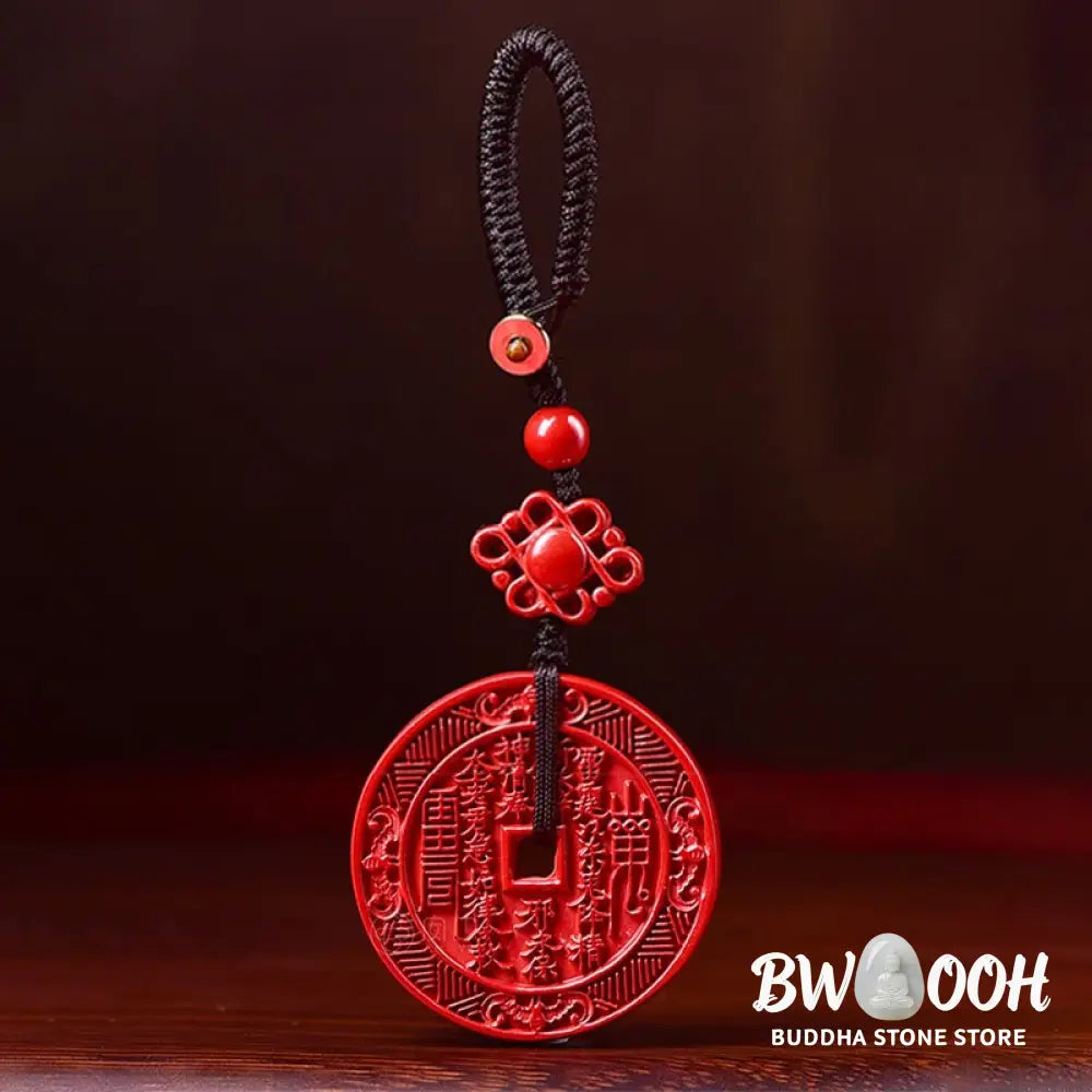 Buddha Stones Natural Cinnabar Mountain Ghosts Spend Money Bagua Blessing Necklace Pendant Key Chain - BWOOOH
