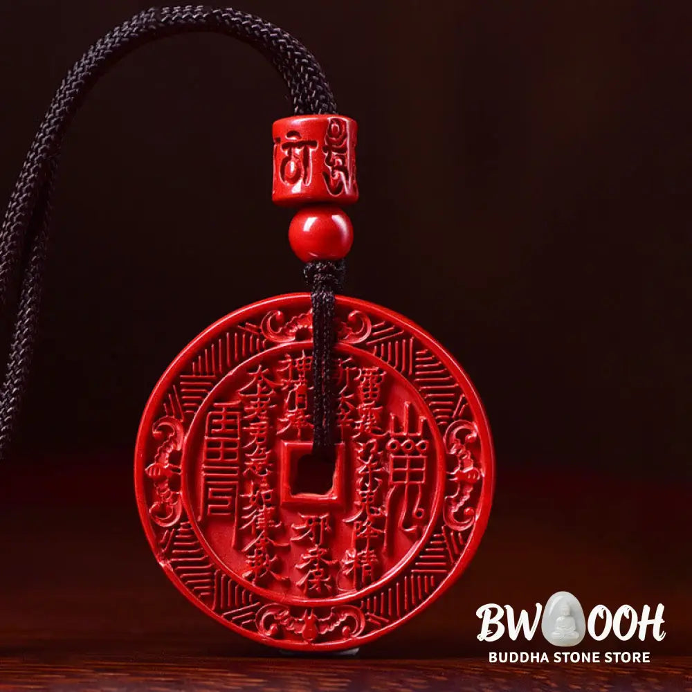 Buddha Stones Natural Cinnabar Mountain Ghosts Spend Money Bagua Blessing Necklace Pendant Key Chain - BWOOOH