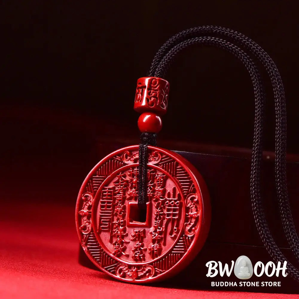 Buddha Stones Natural Cinnabar Mountain Ghosts Spend Money Bagua Blessing Necklace Pendant Key Chain - BWOOOH