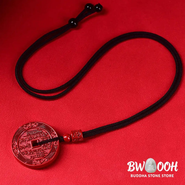 Buddha Stones Natural Cinnabar Mountain Ghosts Spend Money Bagua Blessing Necklace Pendant Key Chain - BWOOOH