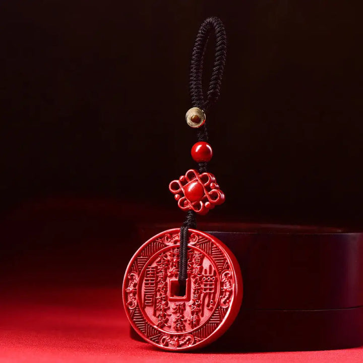 Buddha Stones Natural Cinnabar Mountain Ghosts Spend Money Bagua Blessing Necklace Pendant Key Chain - BWOOOH