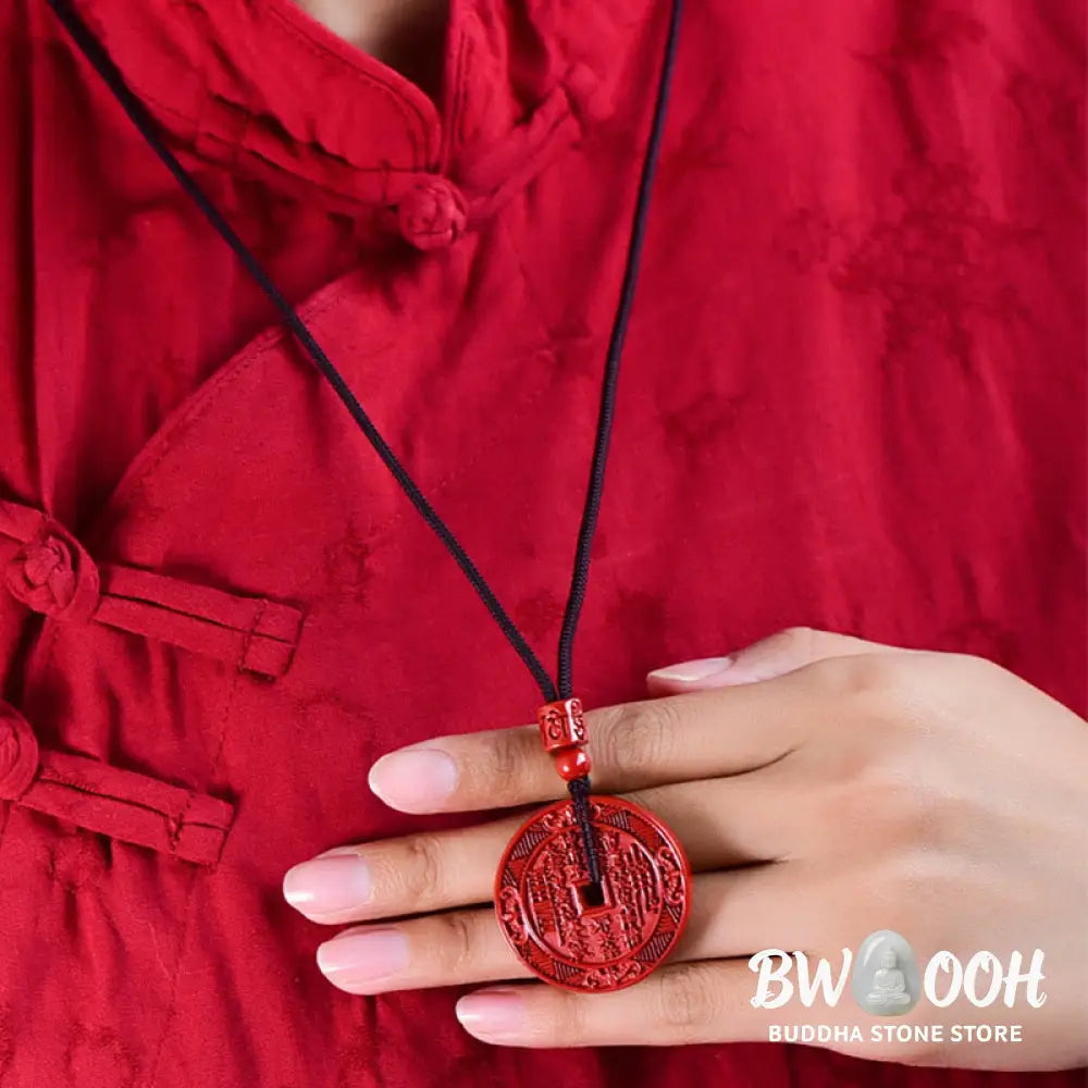 Buddha Stones Natural Cinnabar Mountain Ghosts Spend Money Bagua Blessing Necklace Pendant Key Chain - BWOOOH
