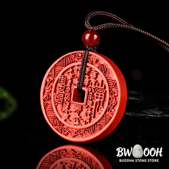 Buddha Stones Natural Cinnabar Mountain Ghosts Spend Money Bagua Design Blessing Necklace Pendant - BWOOOH - Cinnabar