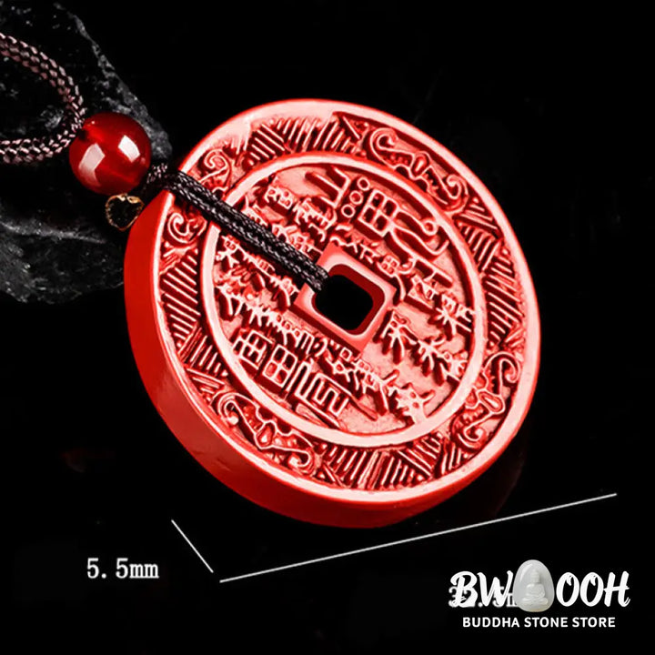 Buddha Stones Natural Cinnabar Mountain Ghosts Spend Money Bagua Design Blessing Necklace Pendant - BWOOOH - Cinnabar