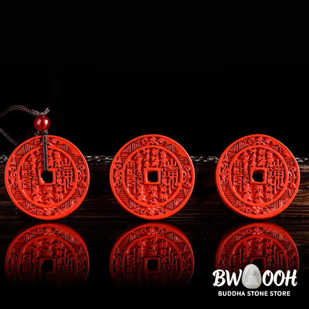 Buddha Stones Natural Cinnabar Mountain Ghosts Spend Money Bagua Design Blessing Necklace Pendant - BWOOOH - Cinnabar