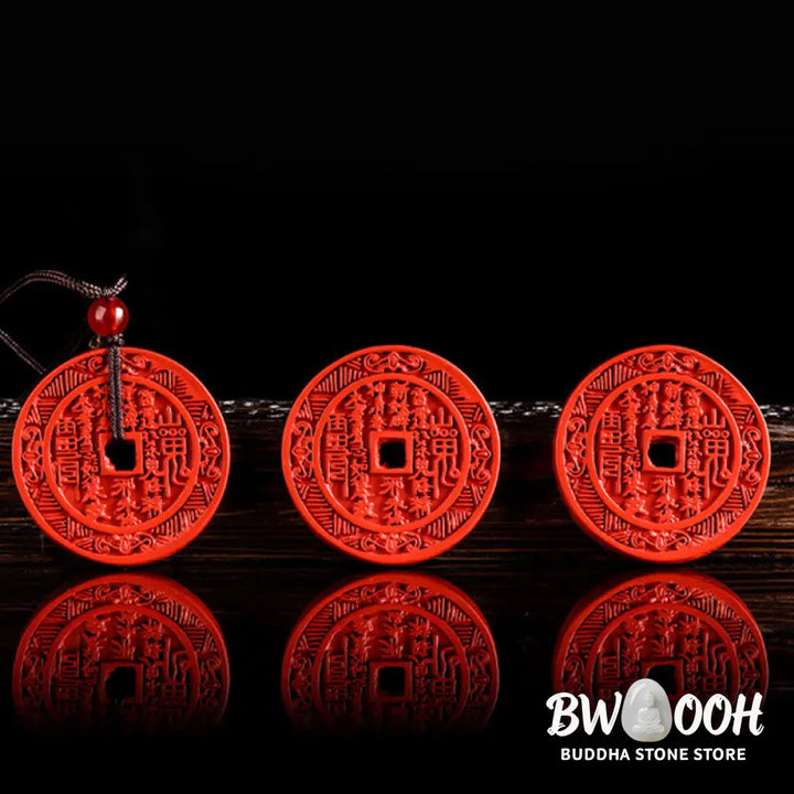 Buddha Stones Natural Cinnabar Mountain Ghosts Spend Money Bagua Design Blessing Necklace Pendant - BWOOOH - Cinnabar