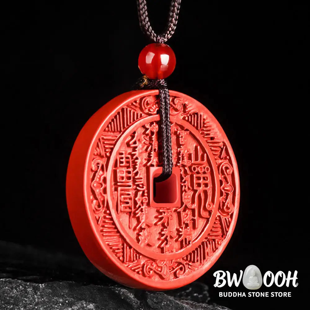 Buddha Stones Natural Cinnabar Mountain Ghosts Spend Money Bagua Design Blessing Necklace Pendant - BWOOOH - Cinnabar