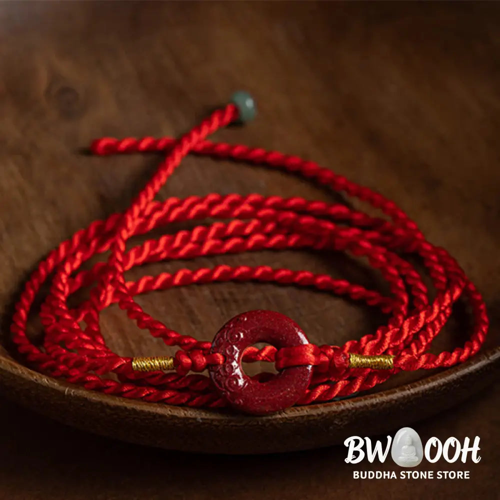 Buddha Stones Natural Cinnabar Peace Buckle Blessing Red String Belly Chain - Belly Chain