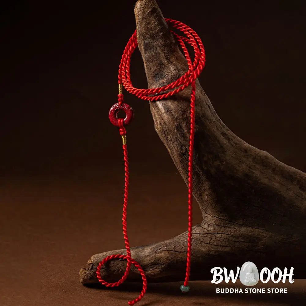 Buddha Stones Natural Cinnabar Peace Buckle Blessing Red String Belly Chain - Belly Chain
