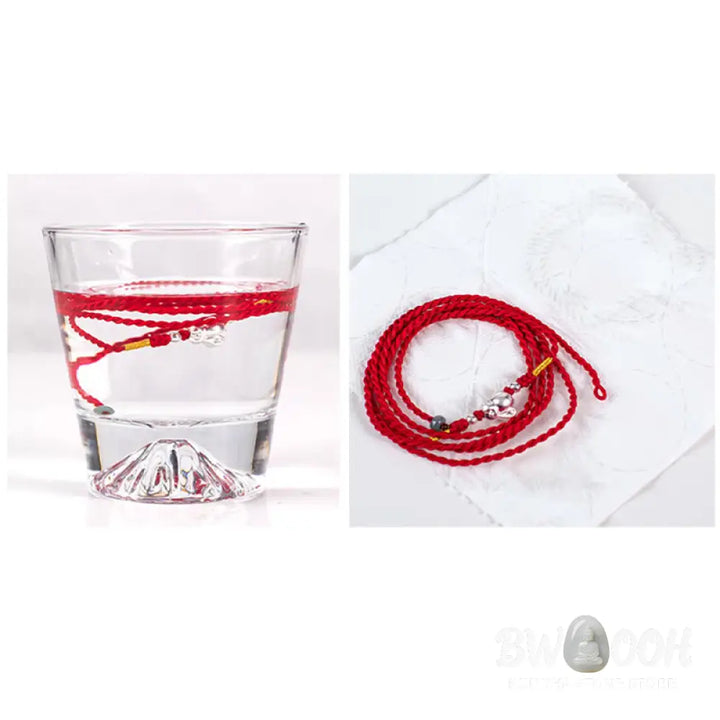 Buddha Stones Natural Cinnabar Peace Buckle Blessing Red String Belly Chain - Belly Chain