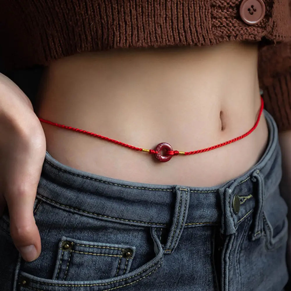 BWOOOH Natural Cinnabar Peace Buckle Blessing Red String 