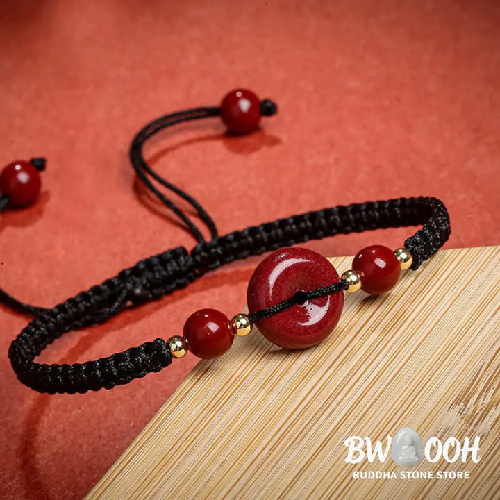 BWOOOH Natural Cinnabar Peace Buckle Blessing String Bracelet | spiritual healing bracelet