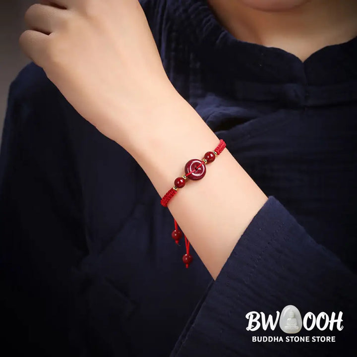 BWOOOH Natural Cinnabar Peace Buckle Blessing String Bracelet | spiritual healing bracelet