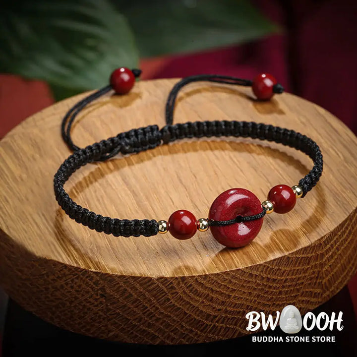 BWOOOH Natural Cinnabar Peace Buckle Blessing String Bracelet | spiritual healing bracelet