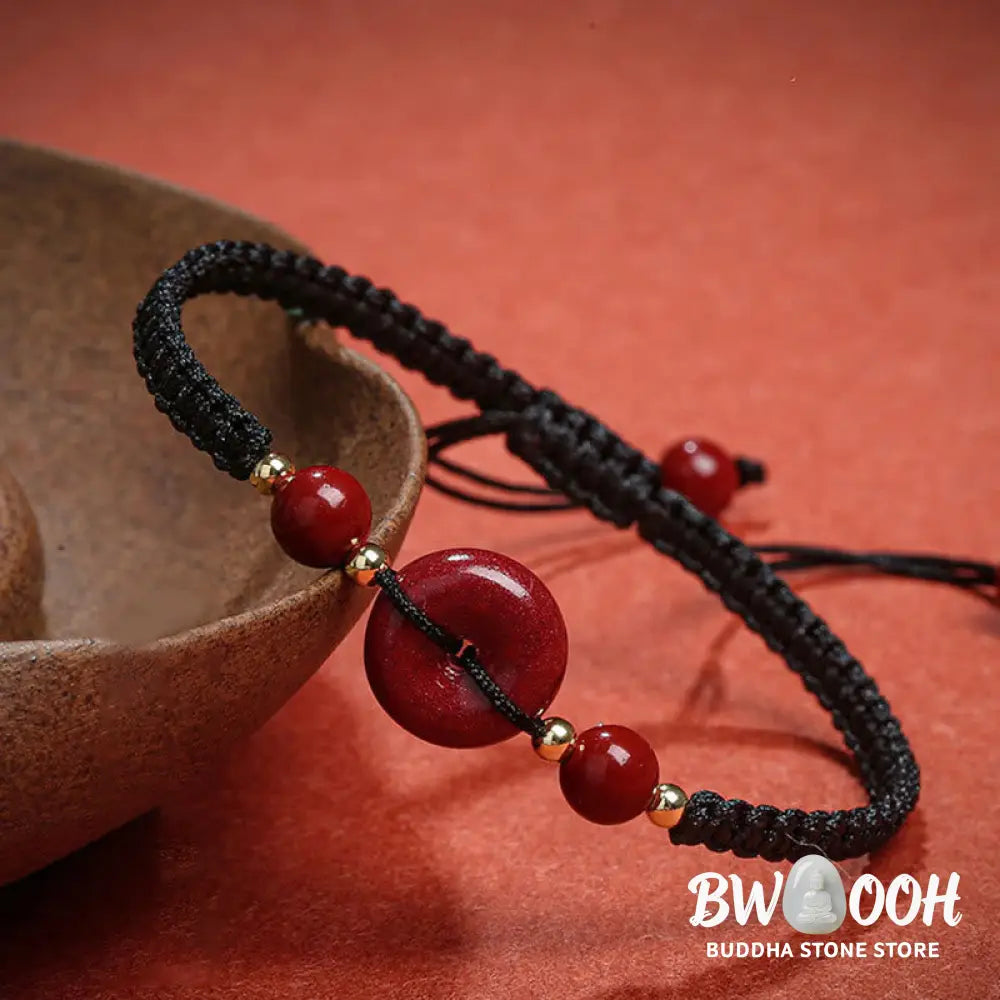 BWOOOH Natural Cinnabar Peace Buckle Blessing String Bracelet | spiritual healing bracelet
