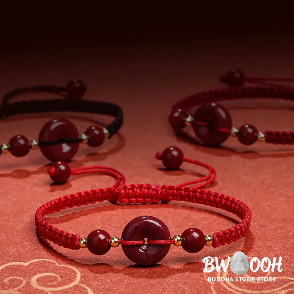 BWOOOH Natural Cinnabar Peace Buckle Blessing String Bracelet | spiritual healing bracelet