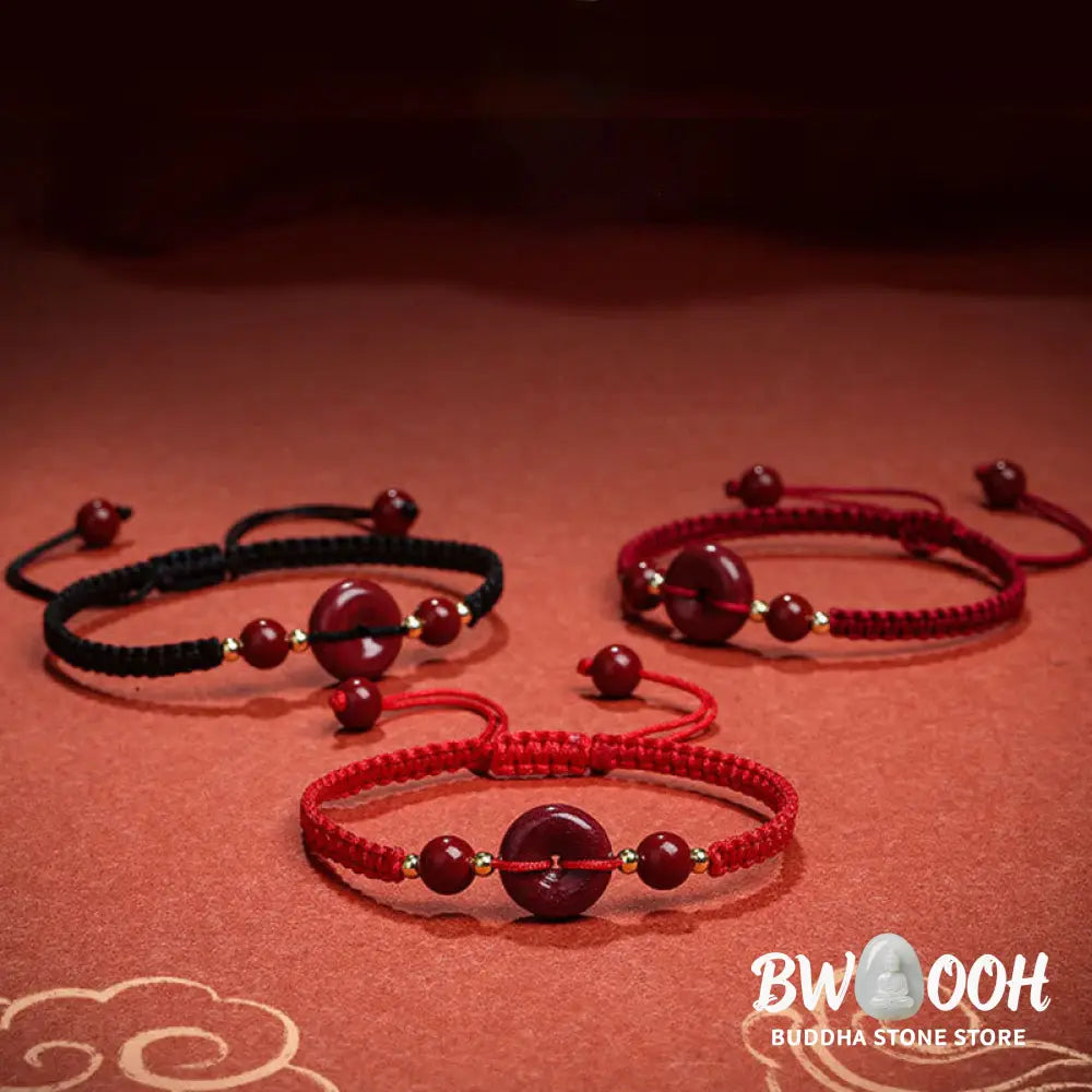 BWOOOH Natural Cinnabar Peace Buckle Blessing String Bracelet | spiritual healing bracelet