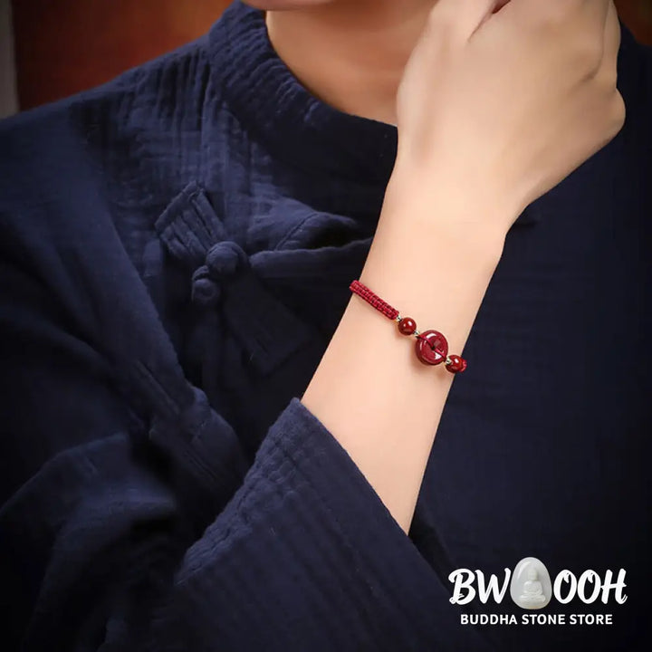 BWOOOH Natural Cinnabar Peace Buckle Blessing String Bracelet | spiritual healing bracelet