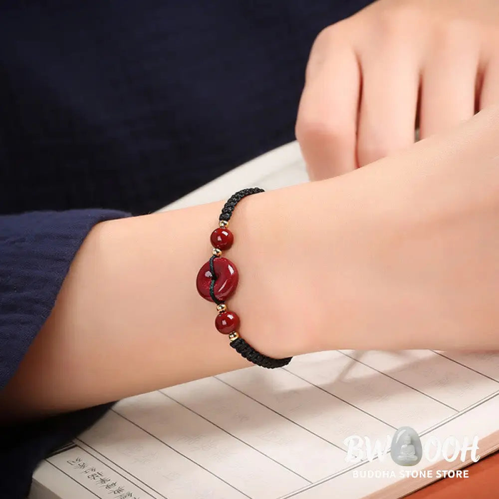 BWOOOH Natural Cinnabar Peace Buckle Blessing String Bracelet | spiritual healing bracelet