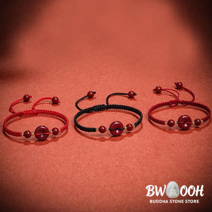 BWOOOH Natural Cinnabar Peace Buckle Blessing String Bracelet | spiritual healing bracelet