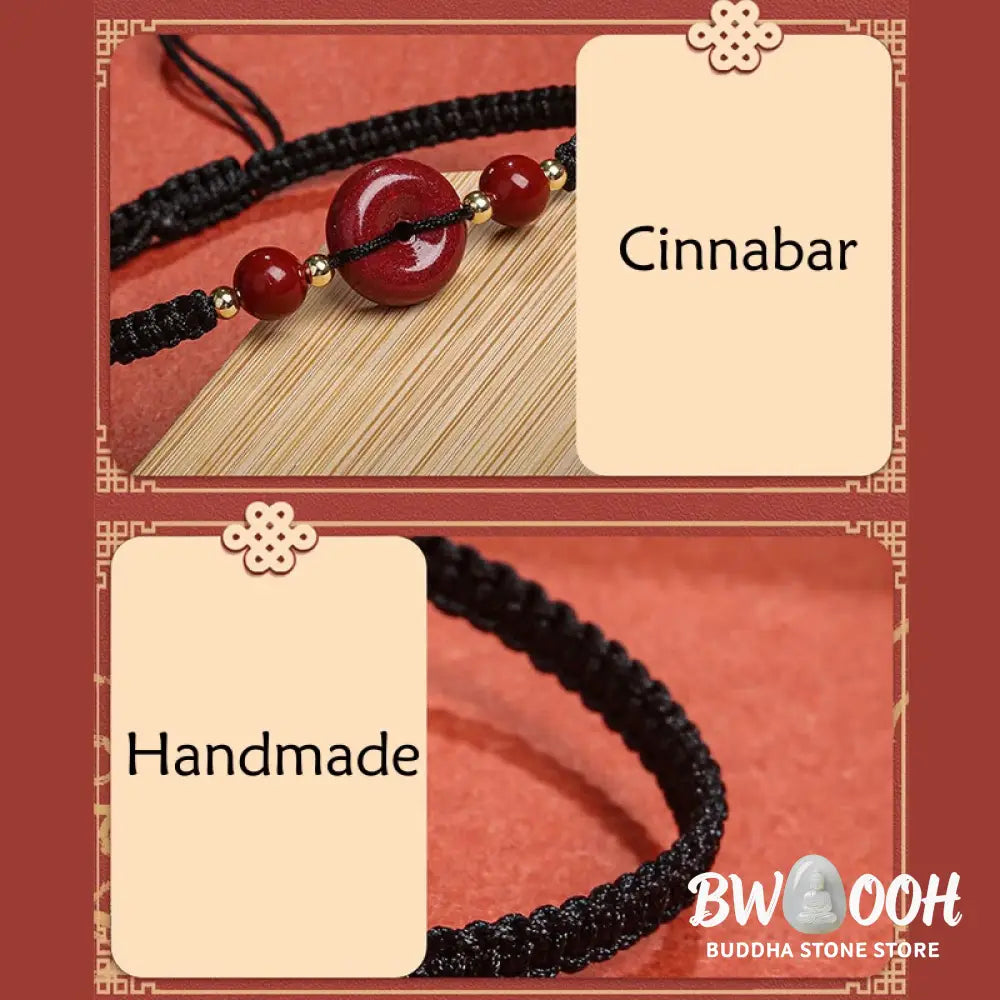 BWOOOH Natural Cinnabar Peace Buckle Blessing String Bracelet | spiritual healing bracelet