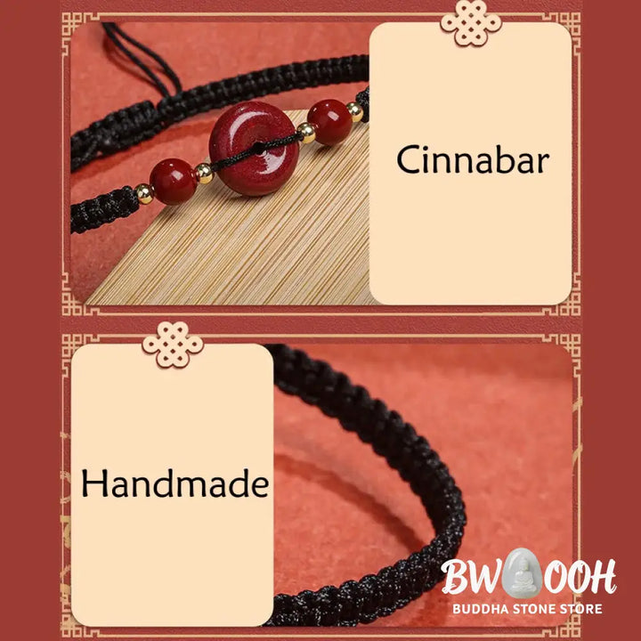 BWOOOH Natural Cinnabar Peace Buckle Blessing String Bracelet | spiritual healing bracelet