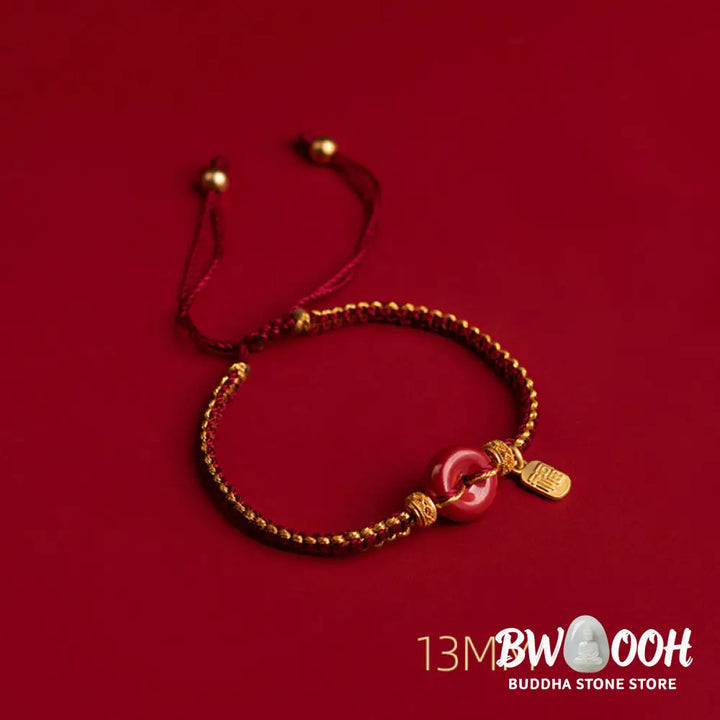 Buddha Stones Natural Cinnabar Peace Buckle Fu Character Charm Blessing Braided Bracelet - BWOOOH - Bracelet