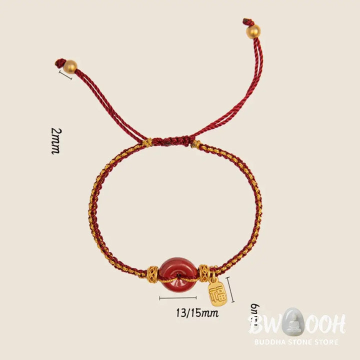 Buddha Stones Natural Cinnabar Peace Buckle Fu Character Charm Blessing Braided Bracelet - BWOOOH - Bracelet