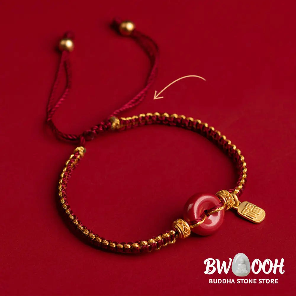 Buddha Stones Natural Cinnabar Peace Buckle Fu Character Charm Blessing Braided Bracelet - BWOOOH - Bracelet