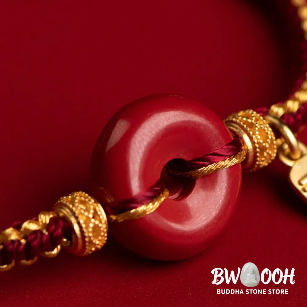 Buddha Stones Natural Cinnabar Peace Buckle Fu Character Charm Blessing Braided Bracelet - BWOOOH - Bracelet