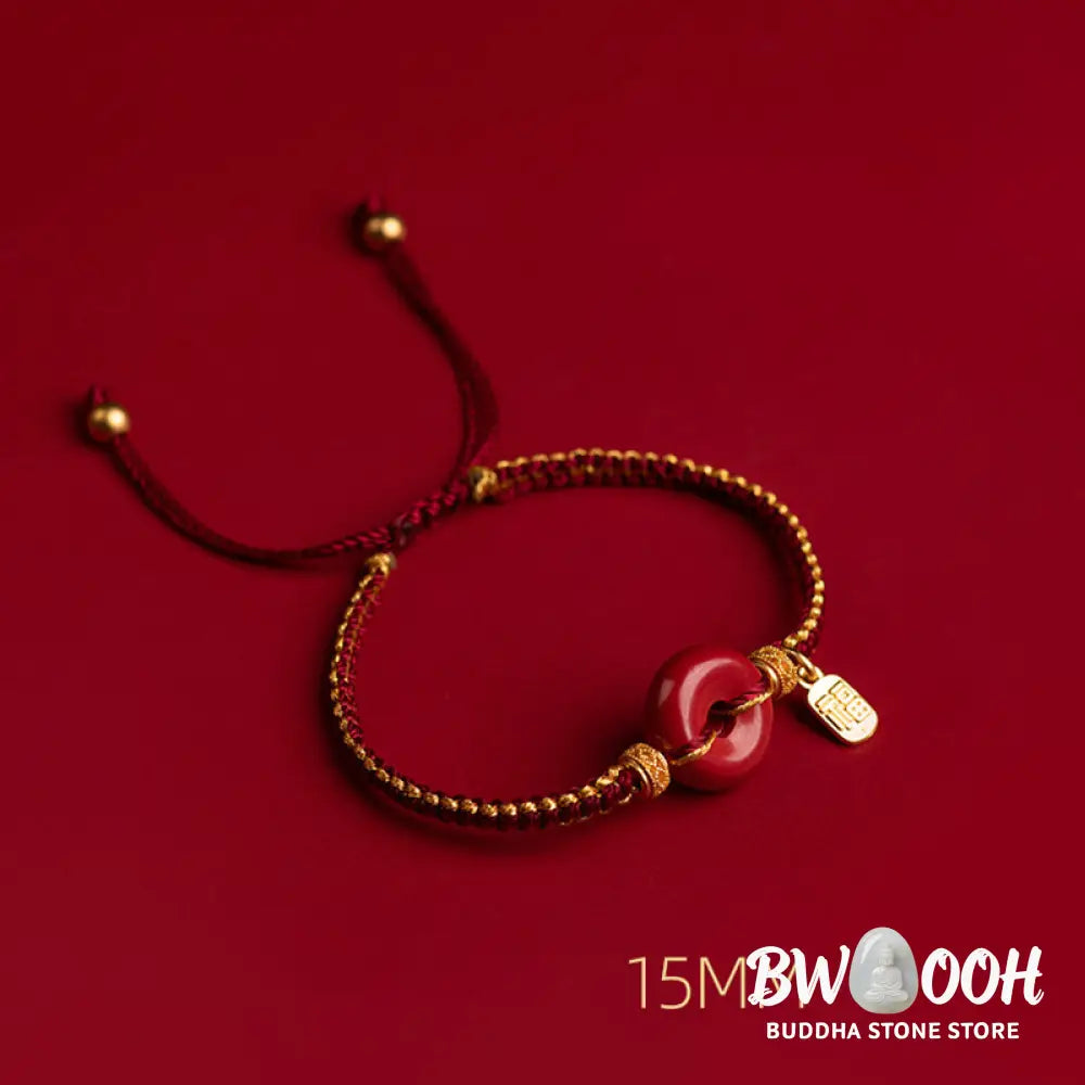 Buddha Stones Natural Cinnabar Peace Buckle Fu Character Charm Blessing Braided Bracelet - BWOOOH - Bracelet