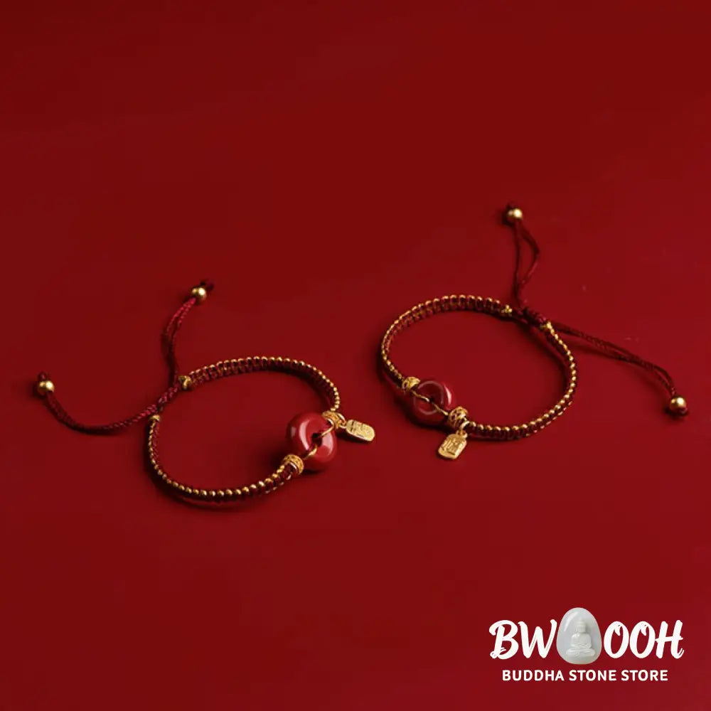 Buddha Stones Natural Cinnabar Peace Buckle Fu Character Charm Blessing Braided Bracelet - BWOOOH - Bracelet