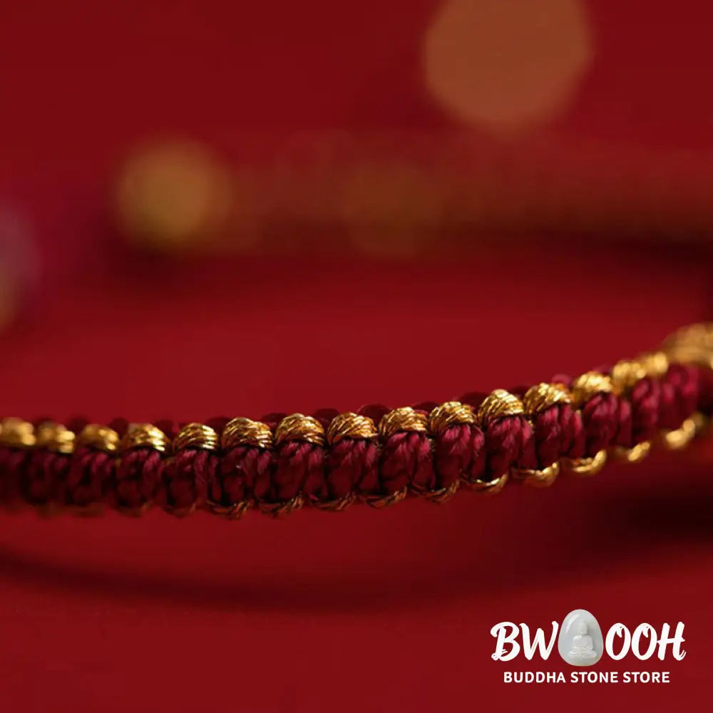 Buddha Stones Natural Cinnabar Peace Buckle Fu Character Charm Blessing Braided Bracelet - BWOOOH - Bracelet