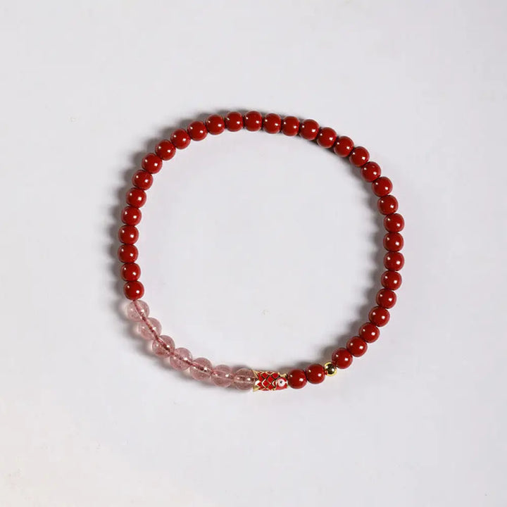 Buddha Stones Natural Cinnabar Pink Crystal Strawberry Quartz Lucky Koi Fish Blessing Bracelet - Cinnabar-4mm &amp;